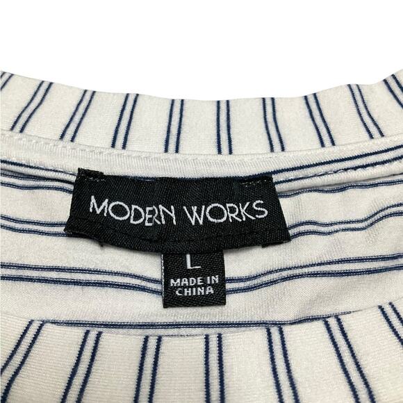 Modern Works Women’s Striped Cuff Short Sleeve Top Elastic tie bottom Size Large - Picture 3 of 10